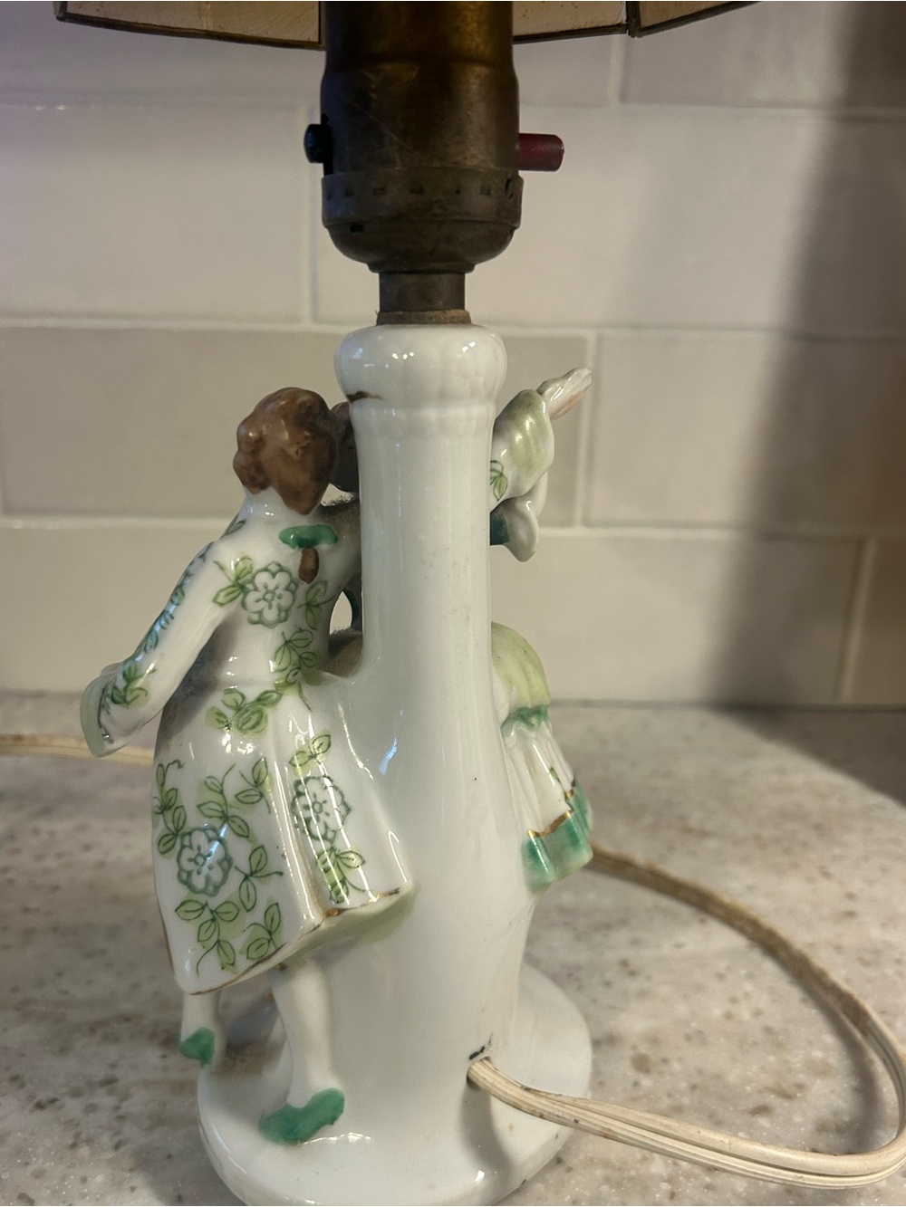 Porcelain Dancing Couple Figurine Lamp - Green and White Home Art - Picture 3 of 10
